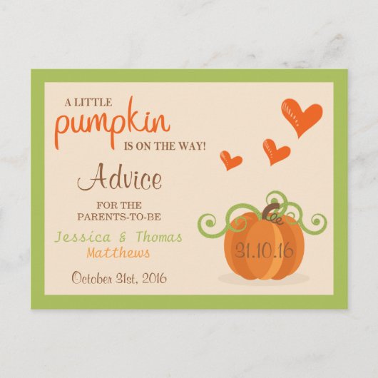 Cute Little Pumpkin Baby shower Advice Kaarten (Voorkant)