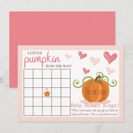 Cute Little Pumpkin Baby shower Bingo Cards Kaart (Voorkant / Achterkant)