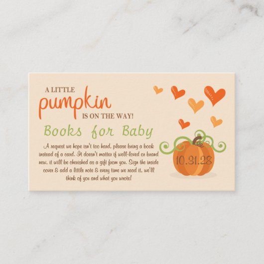 Cute Little Pumpkin Baby Shower Book Request Informatiekaartje (Voorkant)