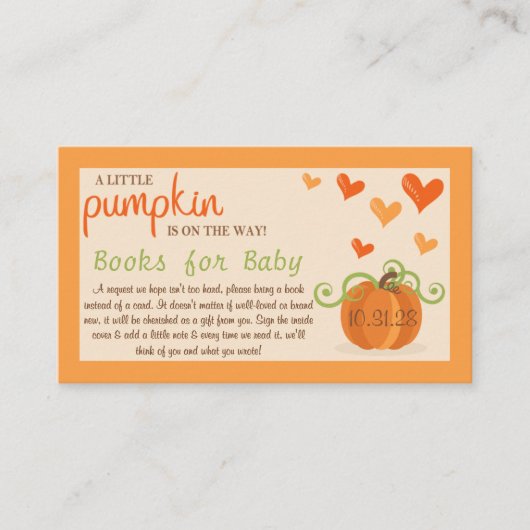 Cute Little Pumpkin Baby Shower Book Request Informatiekaartje (Voorkant)