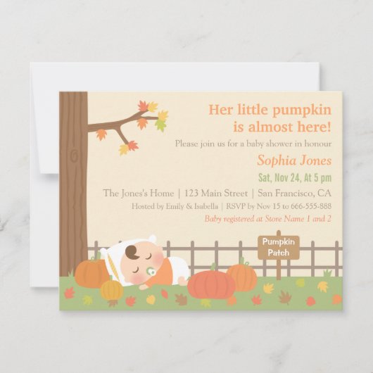 Cute Little Pumpkin Baby Shower Invitations Kaart (Voorkant)