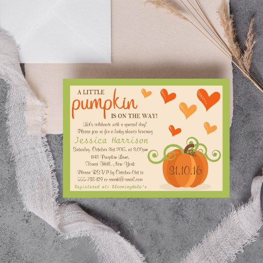 Cute Little Pumpkin Baby Shower Invitations Kaart