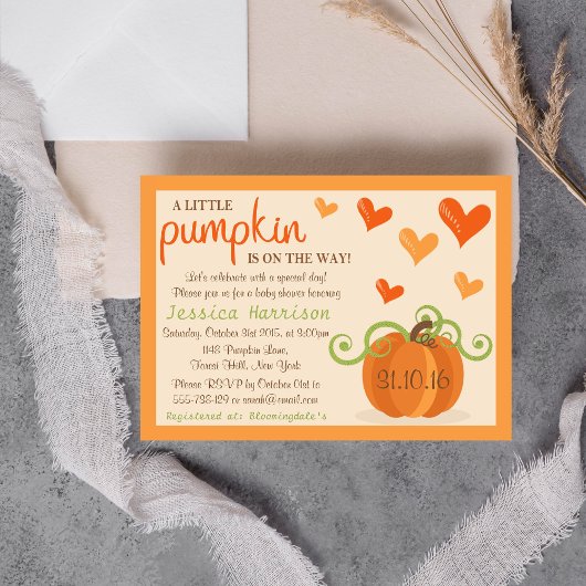 Cute Little Pumpkin Baby Shower Invitations Kaart