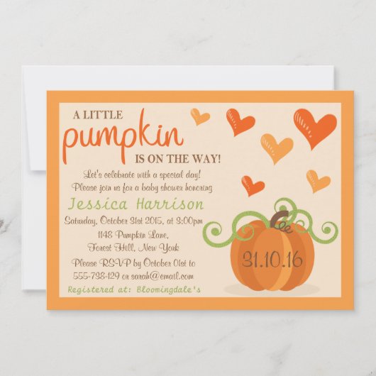 Cute Little Pumpkin Baby Shower Invitations Kaart (Voorkant)