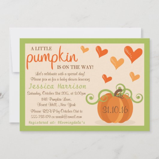 Cute Little Pumpkin Baby Shower Invitations Kaart (Voorkant)