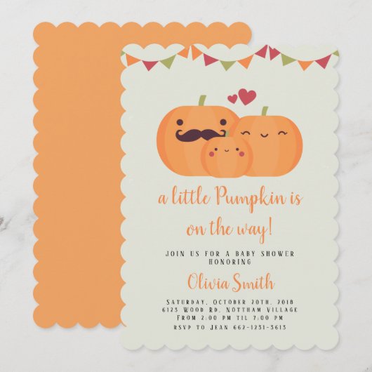 Cute Little Pumpkin Baby shower Party Invitation Kaart (Voorkant / Achterkant)