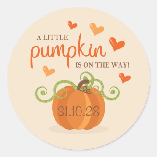 Cute Little Pumpkin-Baby shower Ronde Sticker (Voorkant)