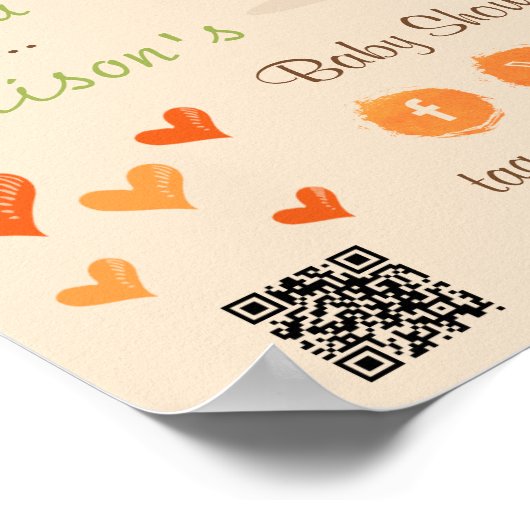 Cute Little Pumpkin Baby Shower Welcome Sign  Poster (Hoek)