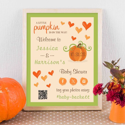 Cute Little Pumpkin Baby Shower Welcome Sign  Poster