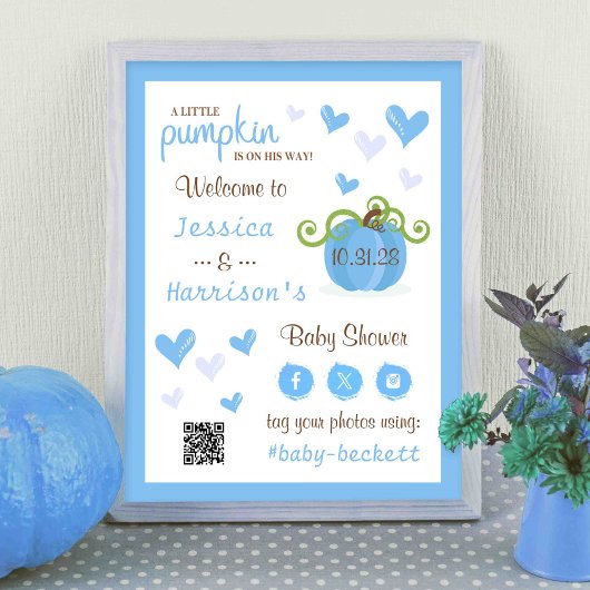 Cute Little Pumpkin Baby Shower Welcome Sign  Poster