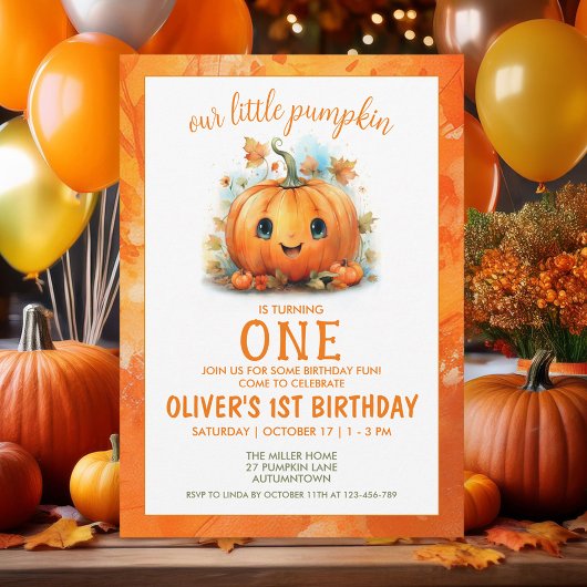 Cute Little Pumpkin Birthday Party Invitation Kaart