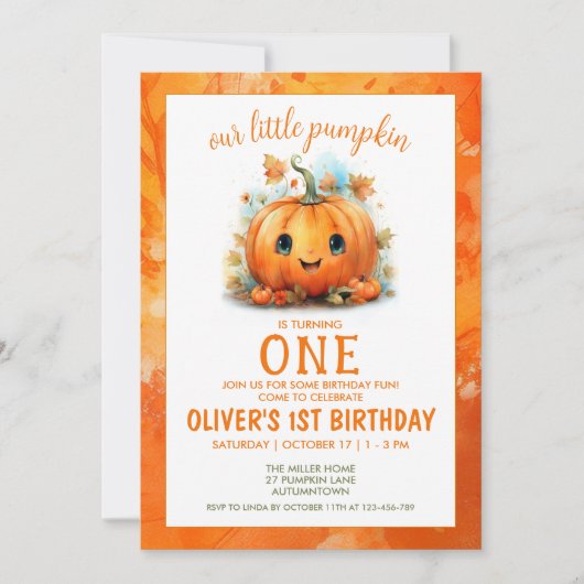 Cute Little Pumpkin Birthday Party Invitation Kaart (Voorkant)
