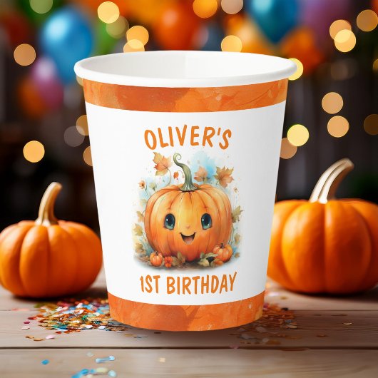Cute Little Pumpkin Birthday Party Papieren Bekers