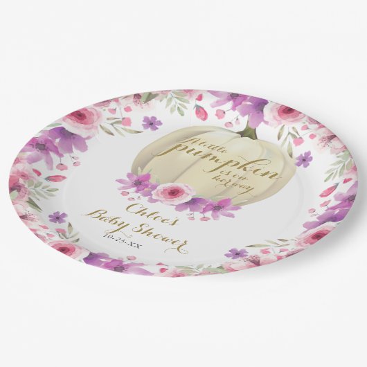 Cute Little Pumpkin Bloemige Baby Shower Papieren Bordje (Gekanteld)