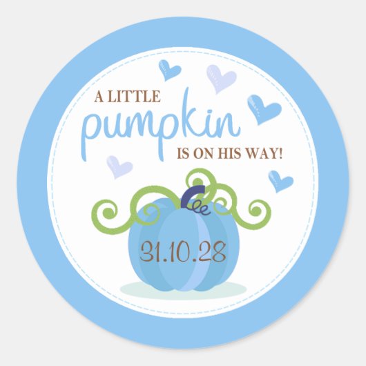 Cute Little Pumpkin Boys Baby shower Ronde Sticker (Voorkant)