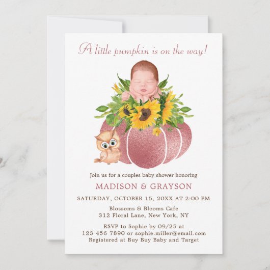 Cute Little Pumpkin Couples Baby shower Invitation Kaart (Voorkant)