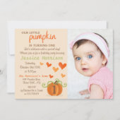 Cute Little Pumpkin Foto 1st Birthday Invitations Kaart (Voorkant)