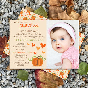 Cute Little Pumpkin Foto 1st Birthday Invitations Kaart