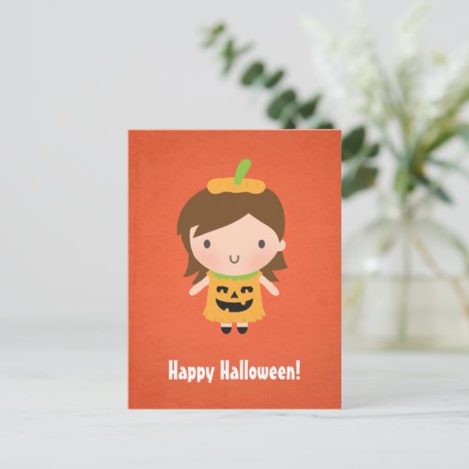 Cute Little Pumpkin Girl Kinder Halloween Briefkaart (Staand voorkant)