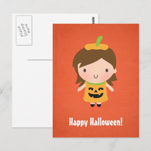 Cute Little Pumpkin Girl Kinder Halloween Briefkaart (Voorkant / Achterkant)