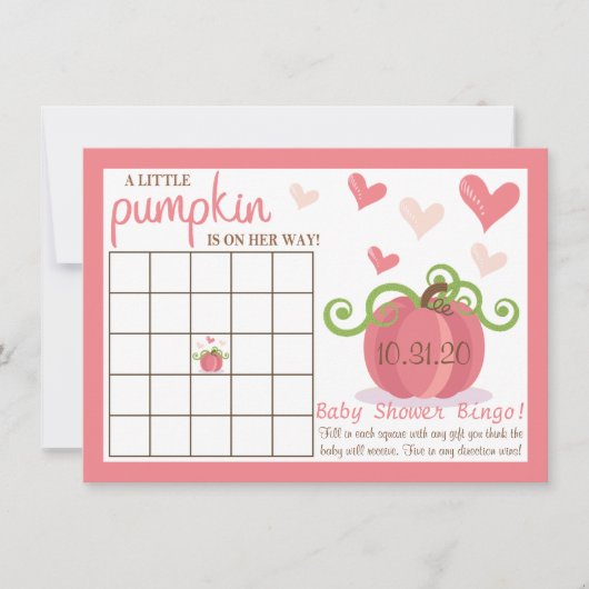Cute Little Pumpkin Girls Baby shower Bingo Cards Kaart (Voorkant)
