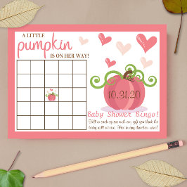 Cute Little Pumpkin Girls Baby shower Bingo Cards Kaart