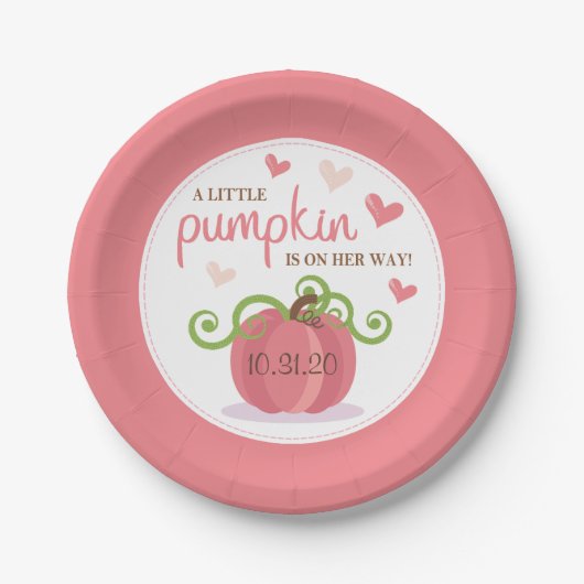 Cute Little Pumpkin Girls Baby shower Papieren Bordje (Voorkant)