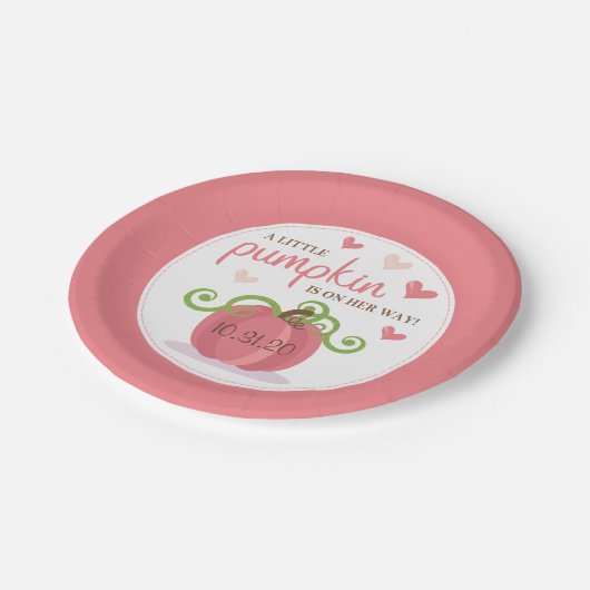 Cute Little Pumpkin Girls Baby shower Papieren Bordje (Gekanteld)