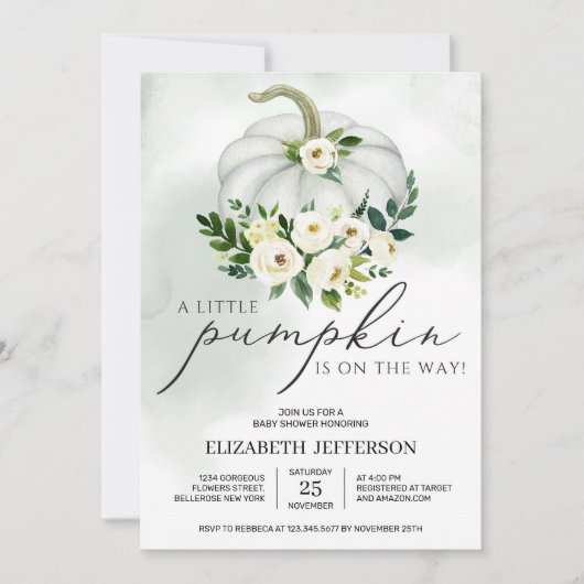 Cute little pumpkin greenery boho baby shower kaart (Voorkant)