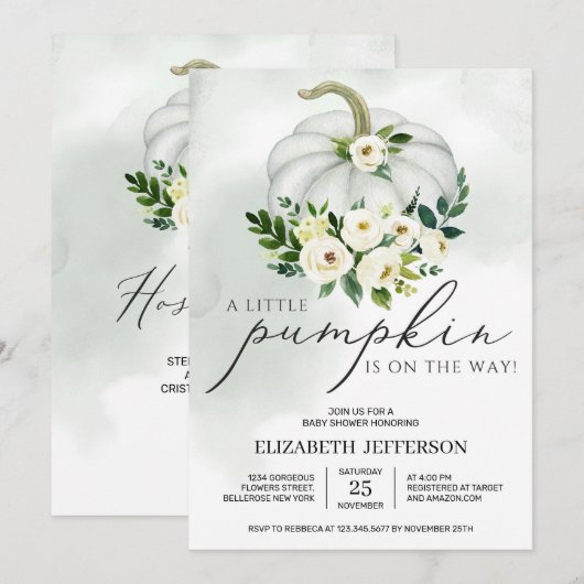 Cute little pumpkin greenery boho baby shower kaart (Voorkant / Achterkant)
