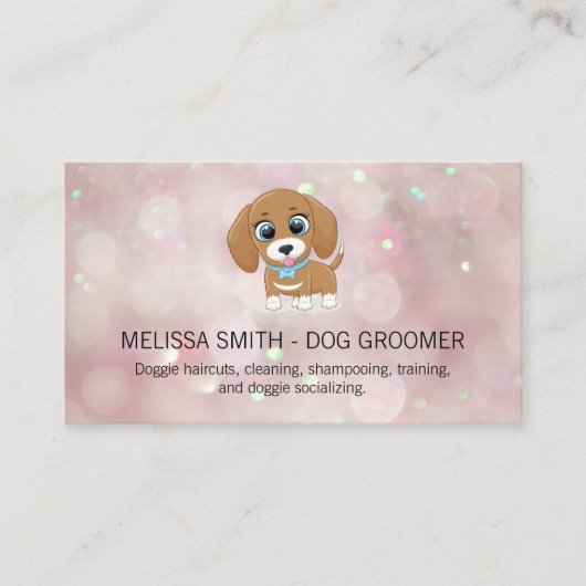 Cute Little Puppy | Visitekaartje Roze Bokeh (Voorkant)
