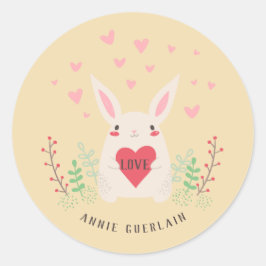 Cute Little Rabbit 'n Hearts Classic Round Sticker