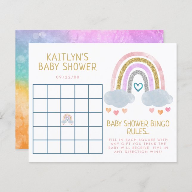 Cute Little Rainbow Baby shower Bingo (Voorkant / Achterkant)