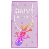 Cute Little Rainbow Gecko Lizard op Roze Klein Cadeauzakje (Voorkant)