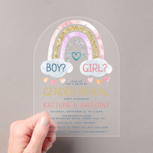 Cute Little Rainbow Gender Reopenbaart Party Acryl Uitnodigingen (Insitu (Draagbaar))