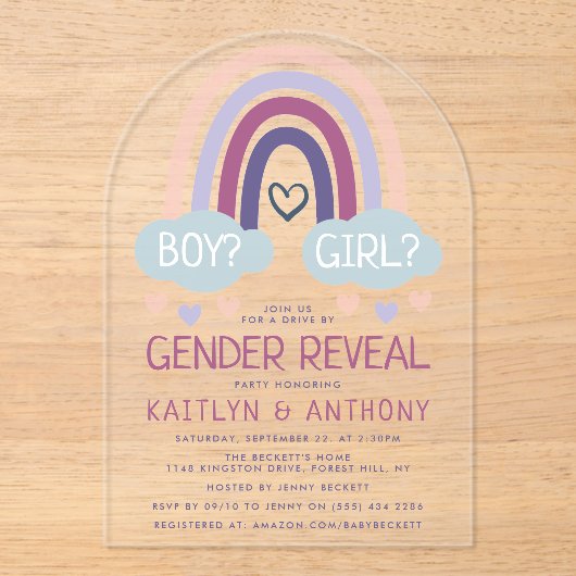 Cute Little Rainbow Gender Reopenbaart Party Acryl Uitnodigingen (Voorkant)