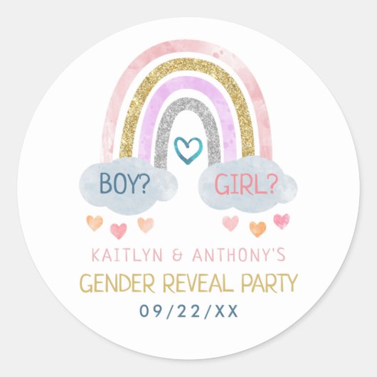 Cute Little Rainbow Gender Reopenbaart Party Ronde Sticker (Voorkant)