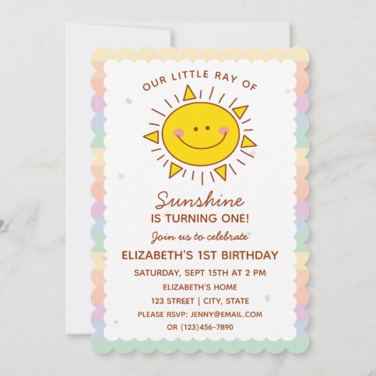 Cute Little Ray of Sunshine Baby First Birthday Kaart (Voorkant)