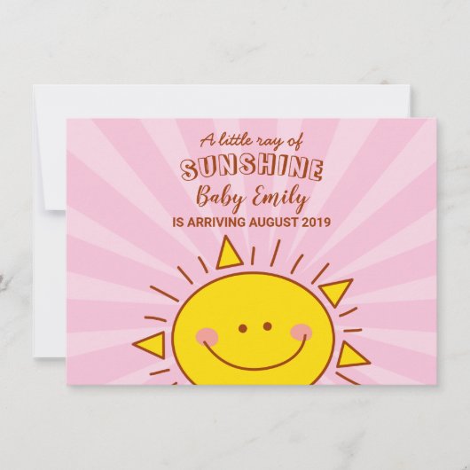 Cute Little Ray of Sunshine Pink Baby Arrival Aankondiging (Voorkant)
