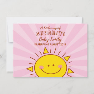 Cute Little Ray of Sunshine Pink Baby Arrival Aankondiging