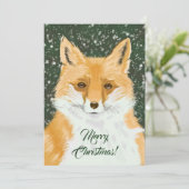 Cute Little Red Fox - in snow Custom Christmas.  Feestdagenkaart (Staand voorkant)