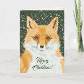 Cute Little Red Fox - in snow Merry Christmas. Feestdagen Kaart (Voorkant)
