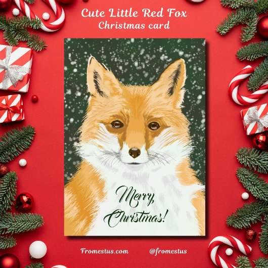 Cute Little Red Fox - in snow Merry Christmas. Feestdagen Kaart