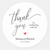 Cute Little Red Heart Sweet Wedding Thank You Gift Ronde Sticker (Voorkant)