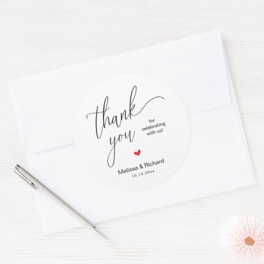 Cute Little Red Heart Sweet Wedding Thank You Gift Ronde Sticker (Envelop)