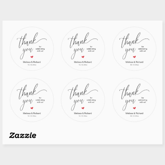 Cute Little Red Heart Sweet Wedding Thank You Gift Ronde Sticker (Vel)