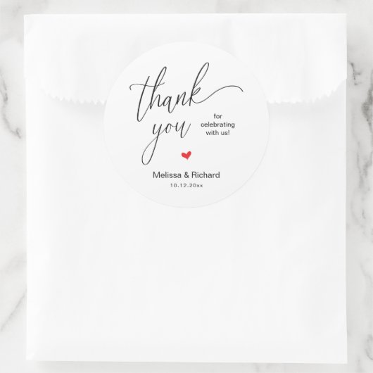Cute Little Red Heart Sweet Wedding Thank You Gift Ronde Sticker (Tas)