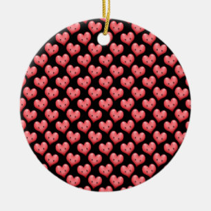 Cute Little Red Hearts on Black Keramisch Ornament