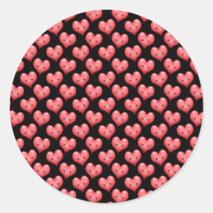 Cute Little Red Hearts on Black Ronde Sticker