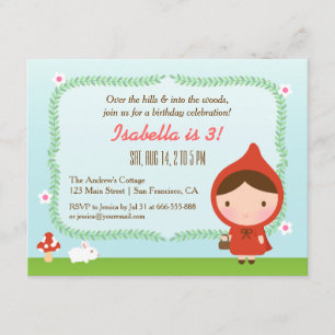 Cute Little Red Riding Hood Girl Birthday Party Kaart